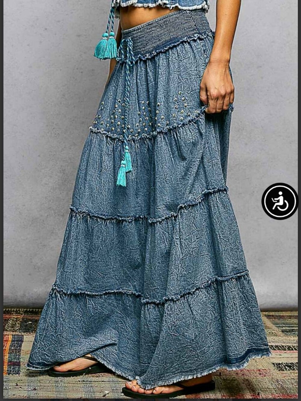 POL Tiered denim maxi skirt - Picture 3 of 7